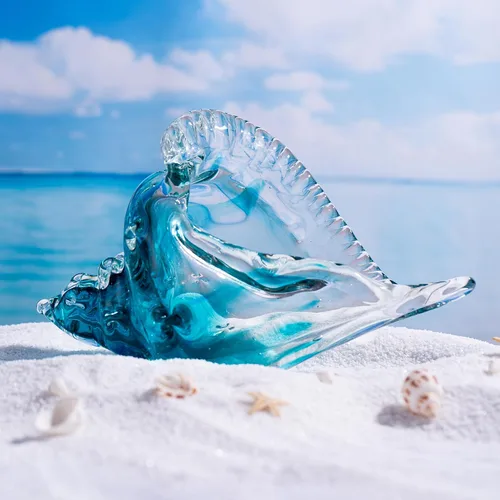 Vista 4 de Concha de cristal soplado de 8 pulgadas, gran escultura de conchas marinas, centro de mesa, centro de mesa con temática de playa del océano costero
