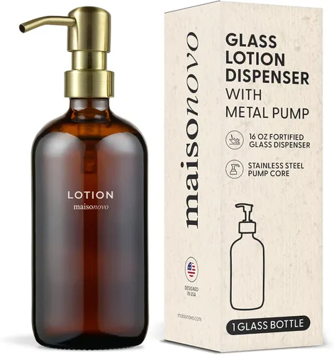 Vista 18 de MaisoNovo Dispensador de jabón de 1 pieza Botellas ámbar de 16.9 oz con bombas de plástico negro