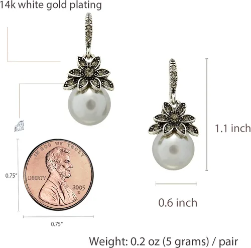 Vista 2 de Pearl earrings S925 sterling silver pearl pendant earrings for women