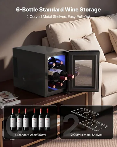 Vista 3 de Upstreman Refrigerador de vino pequeño de 6 botellas, refrigerador de vino