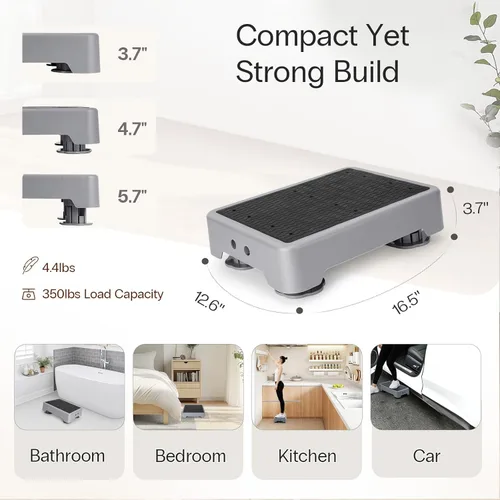Vista 3 de StrongTek Taburete Escalón Ajustable de 5.7", Plataforma Antideslizante de Un Escalón para Adultos y Personas Mayores, Ayuda de Movilidad Portátil