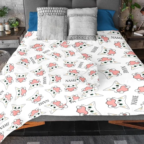Vista 3 de Manta personalizada divertida para amantes de los gatos, manta con nombre personalizado con bonito regalo de gato para personas que aman a