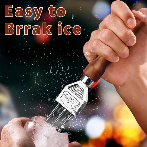 Vista 4 de Juego de 2 palillos de hielo de tres puntas, palillo de hielo de acero inoxidable con mango de madera antideslizante, herramienta de camarero