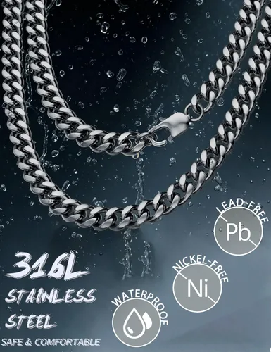 Vista 2 de Jstyle 3.5mm Gold/Silver/Black Tone Stainless Steel Cuban Chain Necklace negro (Black Tone)