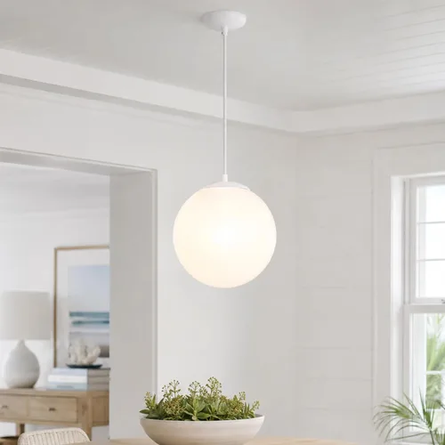 Vista 2 de Sea Gull Lighting 6024-15 Leo Globe colgante colgante moderno accesorio, uno - luz, blanco