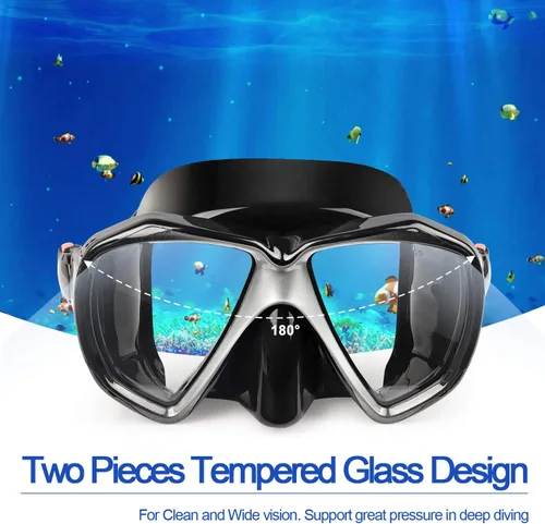 Vista 2 de Máscara de buceo panorámica HD para natación, gafas de buceo antivaho, máscara de buceo de vidrio templado, gafas de natación para adultos y jóvenes