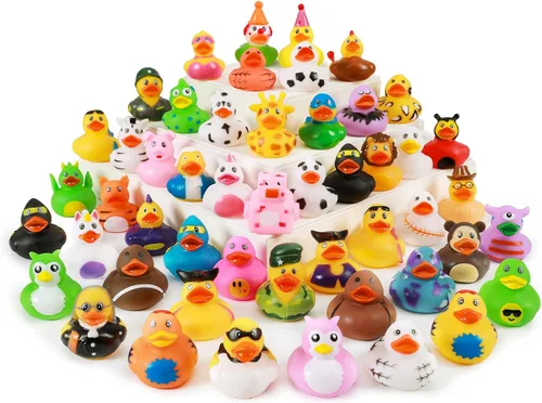 Vista 2 de XY-WQ Paquete de 50 patos de goma para Jeeps Ducking, pato flotante a granel de 2.3 pulgadas para niños, surtido de juguetes de baño para bebés