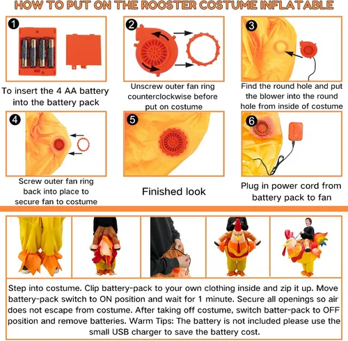 Vista 7 de Disfraz inflable de pollo para adultos, traje de gallo inflable para Halloween, divertido disfraz de animal para hombres y mujeres