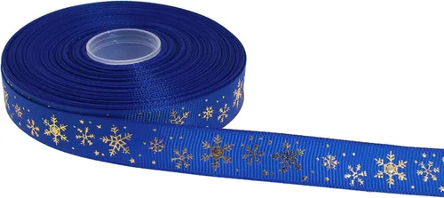 Vista 10 de Cinta de grogrén de copo de nieve con impresión dorada de 25 yardas cada rollo, borde tejido 100% poliéster (3/8 pulgadas, beige)