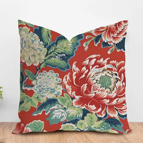Vista 16 de ArogGeld Chinoiserie - Funda de cojín para sofá, diseño floral de peonía, color verde azulado, verde y rojo, diseño de peonía, diseño escénico