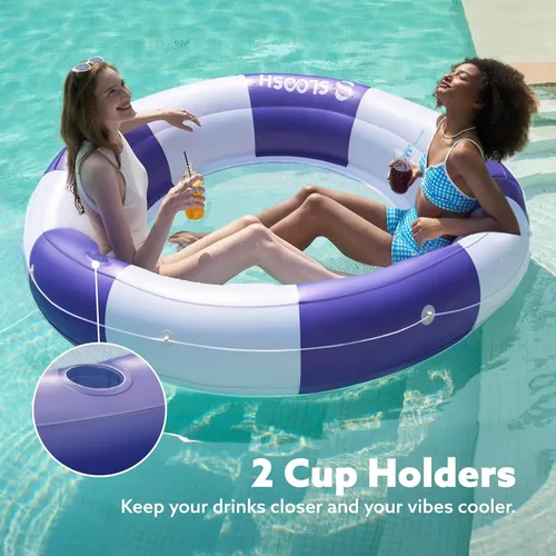 Vista 5 de SLOOSH Flotador inflable para piscina con malla, flotadores de piscina de 80 x 80 pulgadas, doble anillo redondo para adultos, balsa flotante