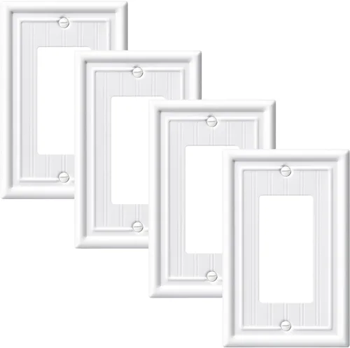 Vista 15 de DEWENWILS Paquete de 4 tapas blancas para enchufes y placas de interruptores, placas decorativas de pared de metal para interruptores de luz y tomas