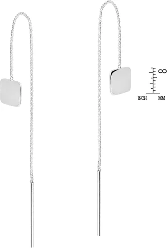 Vista 2 de AeraVida Pendientes de plata de ley 925 con cadena cuadrada de moda Pendientes de hilo de plata de ley Pendientes para mujer de moda Pendientes