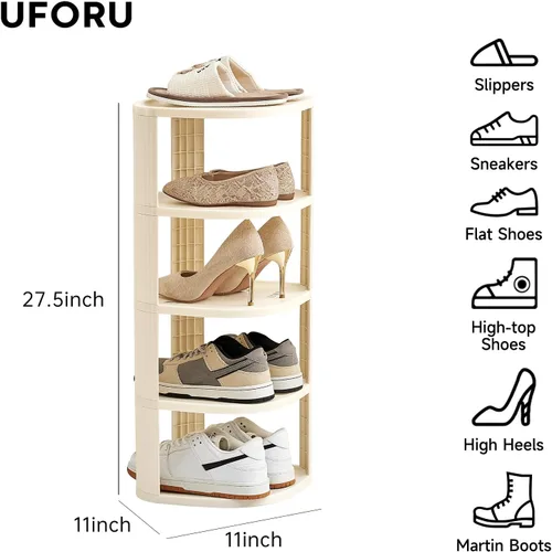 Vista 2 de Zapatero vertical de 5 niveles, organizador de zapatos de esquina para entrada, organizador de zapatos estrecho para espacios pequeños, zapato alto