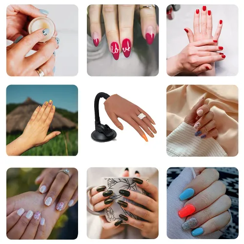 Vista 7 de Mano de práctica de uñas de silicona para uñas acrílicas, manos de maniquí profesional para práctica de uñas con soporte ajustable, mano falsa
