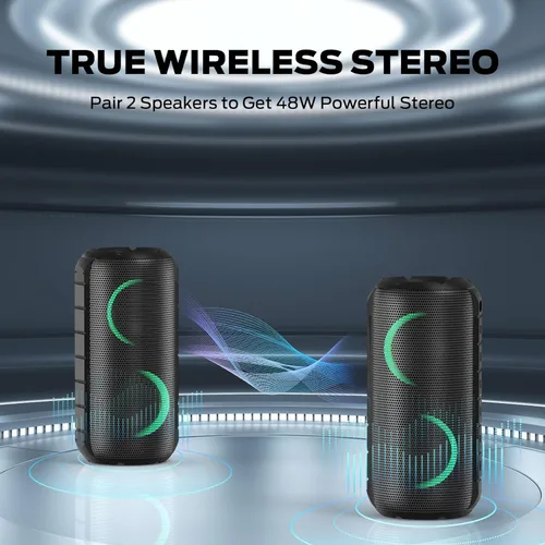 Vista 5 de BUGANI Altavoces Bluetooth Luster, altavoz estéreo inalámbrico portátil con luces coloridas, sonido fuerte, Bluetooth 5.3, tiempo de reproducción