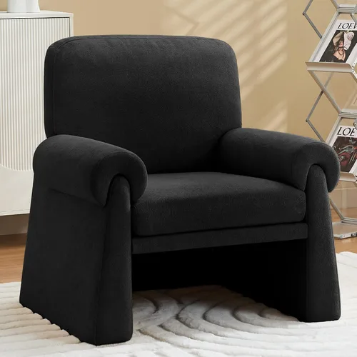 Vista 19 de Silla decorativa de gran tamaño, cómodas sillas de sala de estar, sofá individual con cojín grueso y reposabrazos, sillón tapizado para sala de Beige