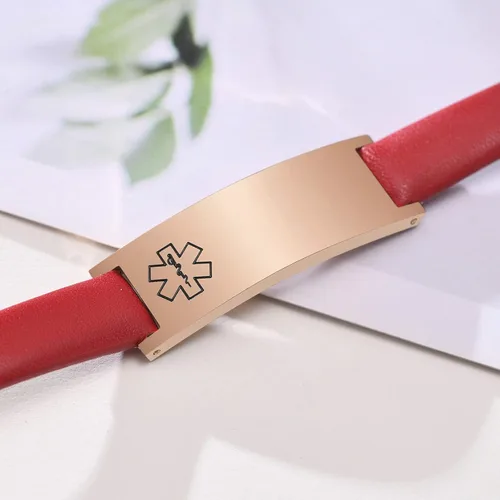 Vista 54 de MPRAINBOW Pulsera de alerta médica personalizada para mujer, correa de reloj de cuero genuino, grabado de doble cara, diabetes, epilepsia, joyería