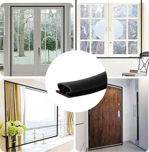 Vista 8 de ESUFEIR Tira de sellado de puerta de 19.7 pies, tira de sello de puerta autoadhesiva de goma para insonorización de puertas y ventanas, burlete