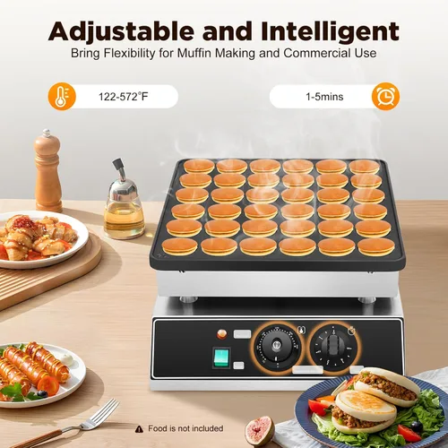 Vista 3 de Mini panqueques holandés de 36 piezas, máquina eléctrica comercial para panqueques, control de tiempo y temperatura, mini waffles de acero