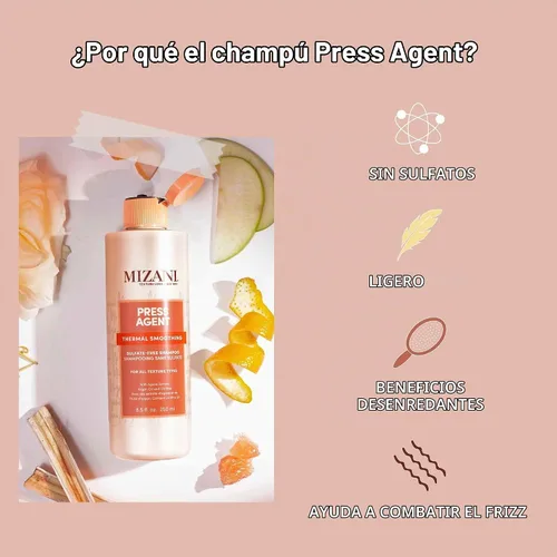 Vista 3 de Mizani Press Agent Champú sin sulfato Hidrata el cabello para peinar con calor, soplar y prensa de seda Sella el cabello de la humedad