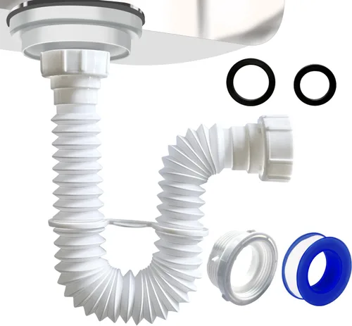 Vista 12 de VIVIDA Tubo de drenaje para fregadero de 1-1/2 pulgadas, tubo de drenaje flexible, trampa P flexible expandible de 7.5 a 17.7 pulgadas para baño