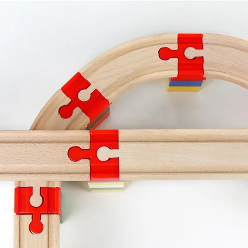 Vista 8 de Accesorios de madera para rieles de tren, 16 piezas de conectores de madera para riel, compatibles con todas las marcas principales, regalo