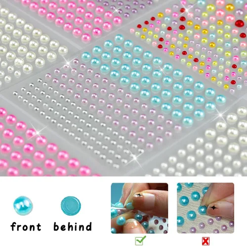 Vista 3 de 2064 piezas de perlas para manualidades, calcomanías de perlas autoadhesivas de 4 colores, 12 hojas de perlas para el cabello para hacer manualidades