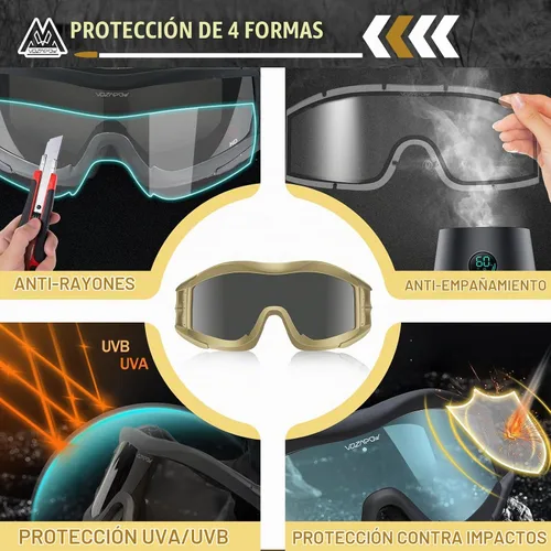 Vista 2 de Airsoft - Gafas de seguridad antivaho con certificación ANSI Z87.1, resistentes a los impactos, gafas de tiro tácticas Lente de una sola capa A1