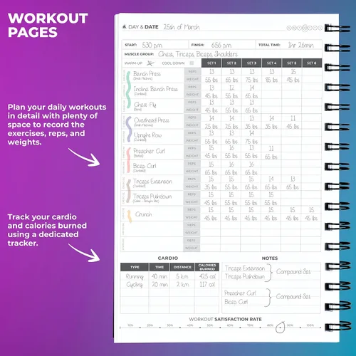 Vista 4 de Clever Fox Diario de Fitness Cuaderno de Registro de Entrenamiento - Planificador Diario de Fitness Diario de Entrenamiento para Mujeres y Hombres.