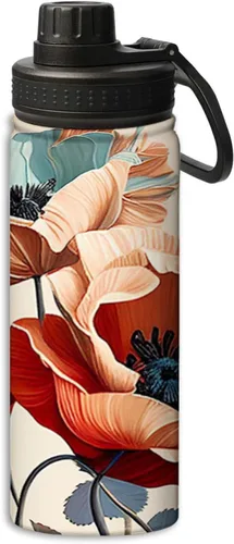 Vista 23 de Blooming Poppies - Botella de agua deportiva a prueba de fugas, 18 onzas, botellas de agua aisladas para bicicletas, fitness, yoga, senderismo, etc.