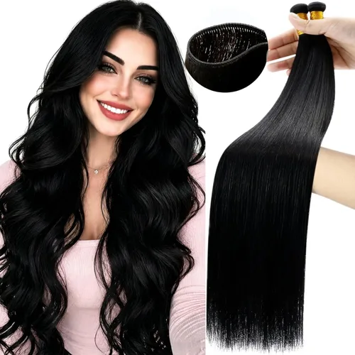 Vista 10 de Moresoo Extensiones de cabello humano real para coser, color negro natural