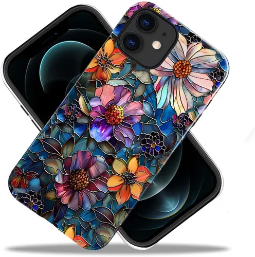 Vista 2 de Funda TnXee Compatible con iPhone 11, Funda Híbrida de 2 Capas de Prevención de Caídas con Arte Floral Colorido para Niñas y Niños