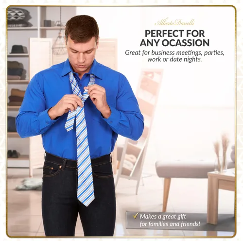 Vista 3 de Alberto Danelli Conjunto de camisa de vestir y corbata para hombre, camisas de vestir para hombre, manga larga con botones, tallas grandes y altas