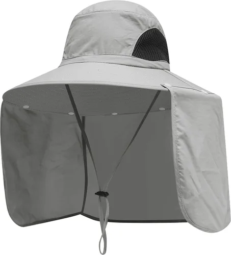 Vista 4 de Sombreros de protección solar para exteriores, gorra de pesca con solapa para el cuello, sombrero de ala grande para exteriores Verde militar