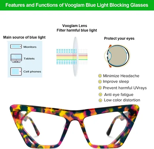 Vista 3 de VOOGLAM Cateye - Gafas azules para mujer, antifatiga ocular, ojos secos, computadora, teléfono, televisión, gafas Cadogan