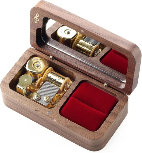 Vista 11 de SOFTALK Joyero de madera vintage para anillos musicales, regalos para propuestas, compromiso, boda, Navidad, cumpleaños, día de San Valentín