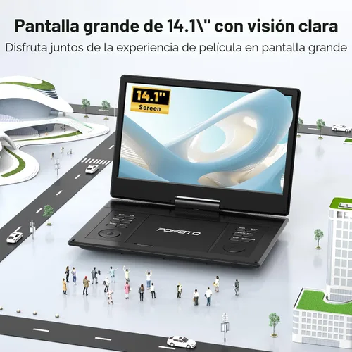 Vista 2 de POFOTO - Reproductor de DVD portátil de 15.7 pulgadas con pantalla giratoria HD de 14.1 pulgadas para niños y ancianos, batería recargable de 6