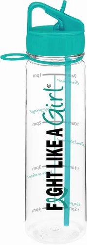 Vista 5 de Fight Like a Girl Hybrid SlimKim - Botella de agua motivacional de 30 onzas con marcador de tiempo y popote para concientización sobre el cáncer