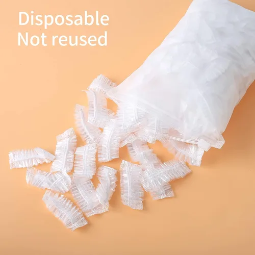 Vista 6 de Paquete de 200 protectores de oído transparentes, desechables, impermeables, para teñir el cabello, protectores de oídos de plástico impermeables