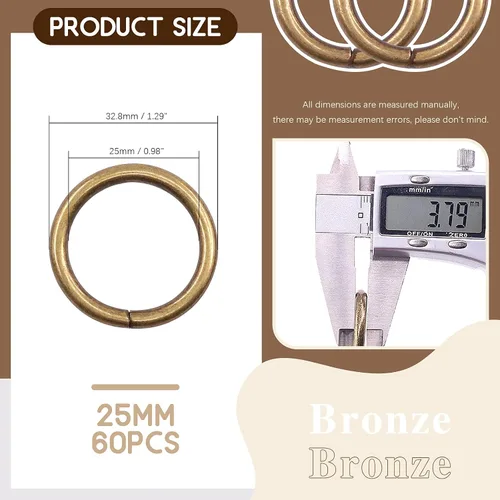 Vista 2 de Kit de 60 anillos de metal para cinturones, pasadores o anillos para macramé, cinturón de campamento, correas de perro, accesorios de sable de luz
