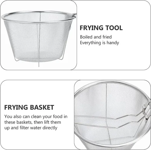 Vista 4 de YARNOW Cesta plegable de acero inoxidable de 10.23 pulgadas con mango largo ergonómico para freír profundamente el aceite y colar alimentos