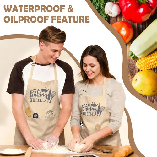 Vista 4 de Divertido delantal de cocina para mujeres y hombres, delantal de cocina para hornear con 2 bolsillos, lindo regalo de cumpleaños, Navidad, día
