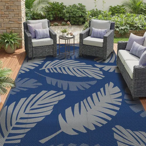 Vista 68 de GENIMO - Alfombra para exteriores de 6 x 9 pies, para patio, espacios amplios, reversible, de pajillas de plástico, alfombra impermeable para Azul
