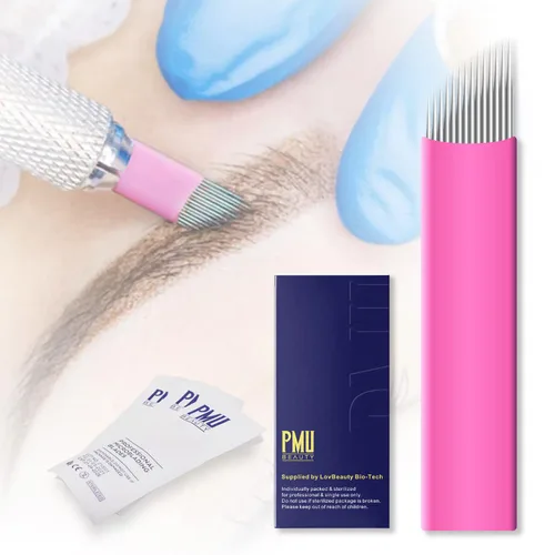 Vista 8 de 50PCS Nano Microblading Blades 12 agujas planas curvadas del tatuaje de la ceja