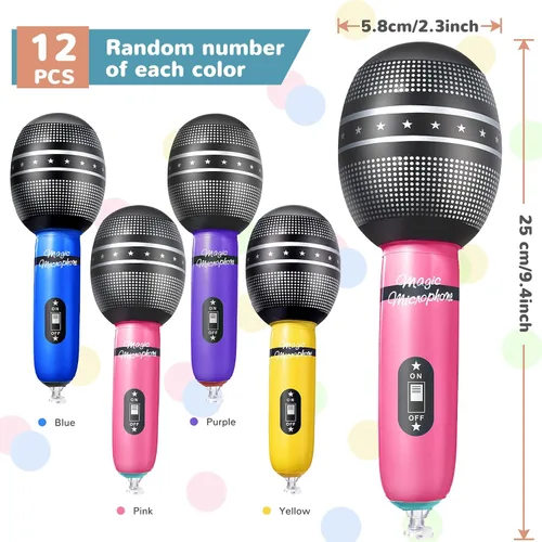 Vista 2 de Zhanmai 12 micrófonos inflables para fiesta de cumpleaños Kpop, juguete falso de utilería de micrófono para estrella de rock, cantante, concierto