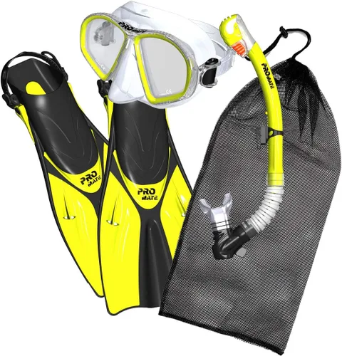 Vista 9 de Promate Juego de esnórquel, máscara de aletas de esnórquel y bolsa de equipo de snorkel seco para adultos y jóvenes, juego de esnórquel