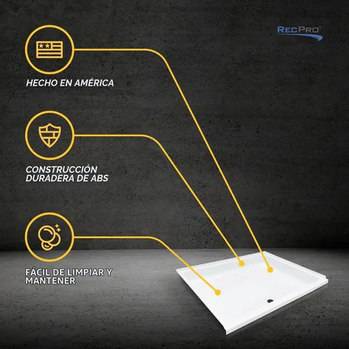 Vista 3 de RecPro Plato de ducha para RV 30" x 36" Drenaje central delantero de 2" Base de espuma Antideslizante Plástico ABS Fabricado