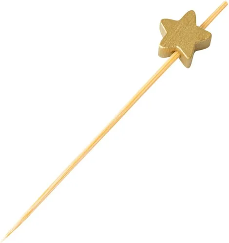 Vista 10 de Restaurantware Pinchos de comida de 3.5 pulgadas, 1000 palitos de canapé con estrella dorada, resistentes, desechables, de madera de bambú