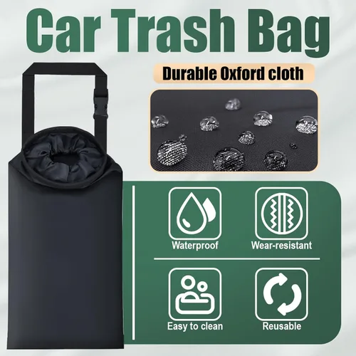 Vista 5 de ecocstm 2 piezas de bolsas de basura para coche, bolsa de basura para coche lavable y colgante, cubo de basura desmontable con ventilación elástica